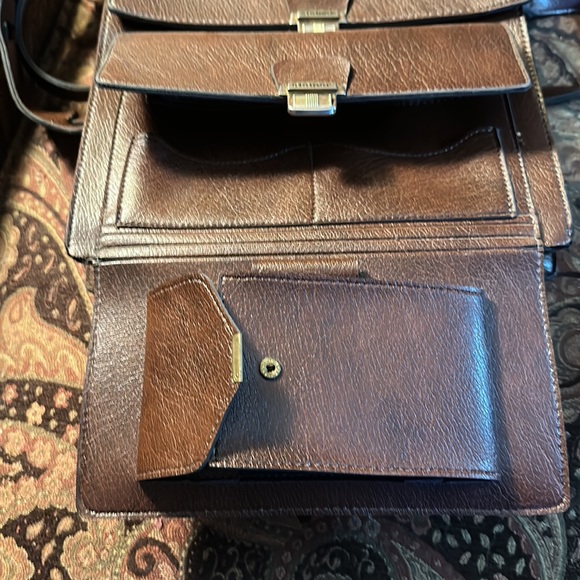 Steiner Vintage Leather Foldout Briefcase Crossbody Purse Handbag Brown Leather - Picture 9 of 9